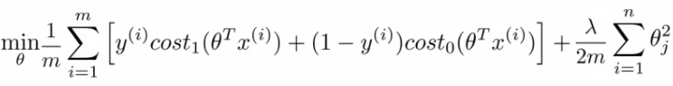 SVM cost function with cost1 and cost0 terms