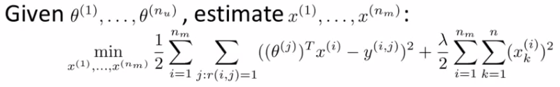 Given theta learn x cost function