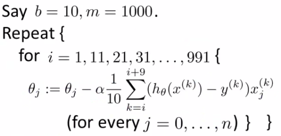 Mini-batch gradient descent update algorithm