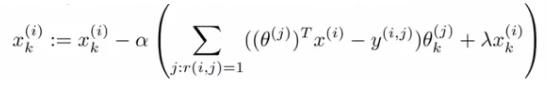 Gradient descent update formula for x_k^(i)