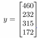 Vector representation of training labels y and features X
