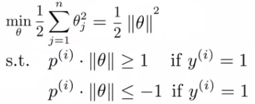 SVM constraint expressed with projection p and vector norm