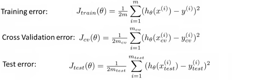 Training, cross validation, and test error definitions