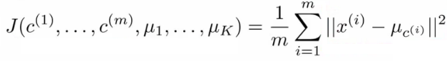 K-means optimization objective formula