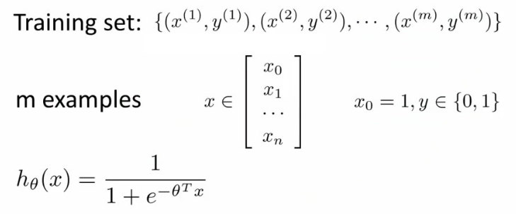 Logistic regression training set definition and notation