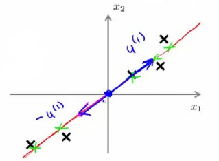 Projection vector u1 defining the line of projection